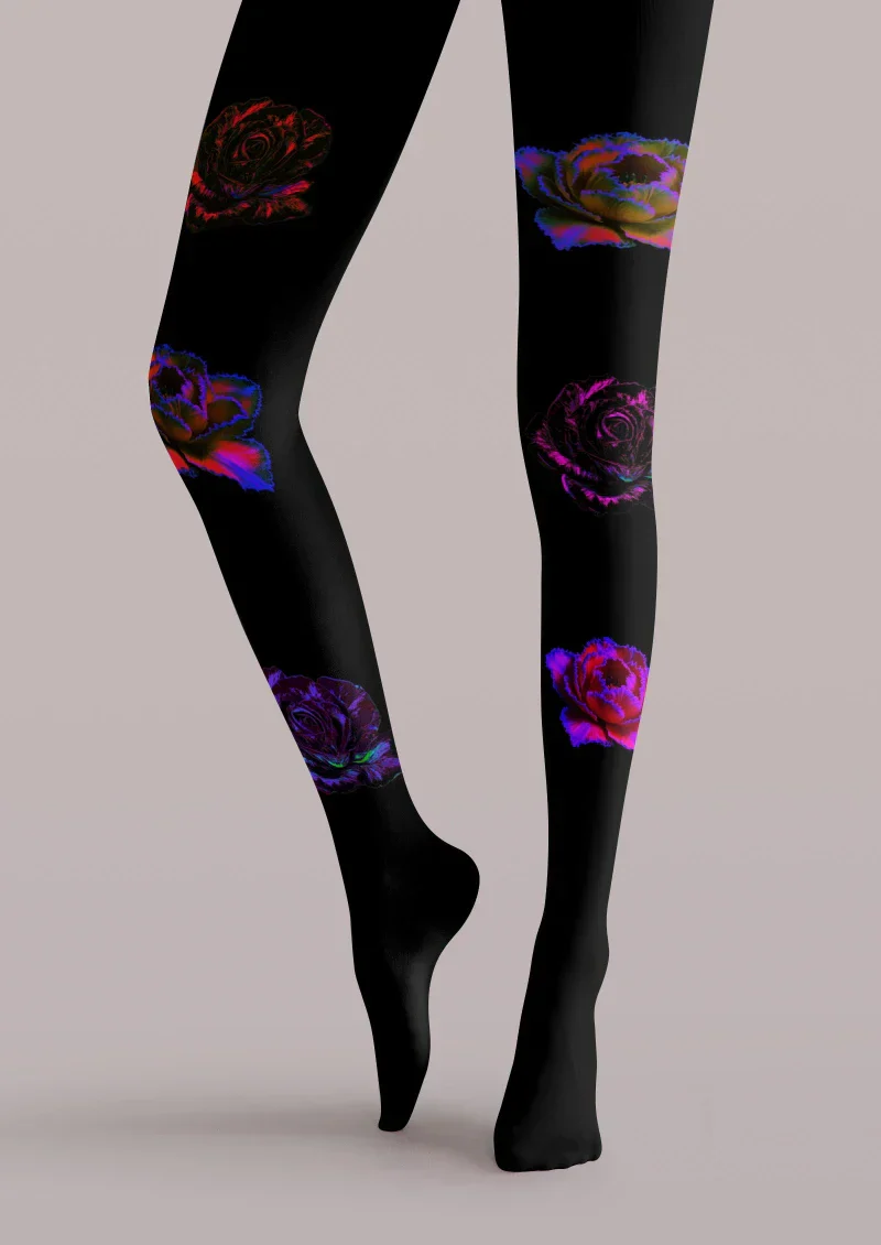 Viken Plan Black Red Purple Floral Tights Hosiery Pantyhose - Image 5