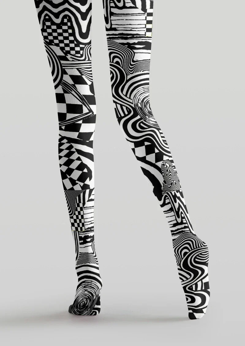 Viken Plan Black White Abstract Geometric Tights Hosiery Pantyhose