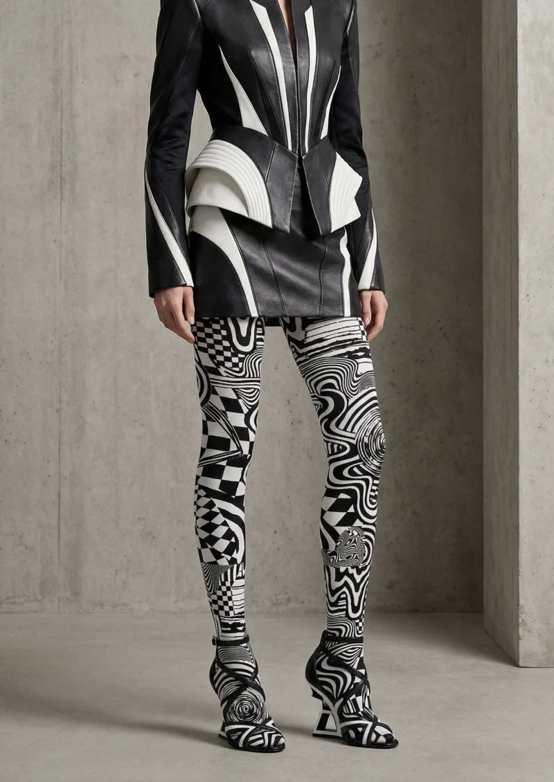 Viken Plan Black White Abstract Geometric Tights Hosiery Pantyhose - Image 2