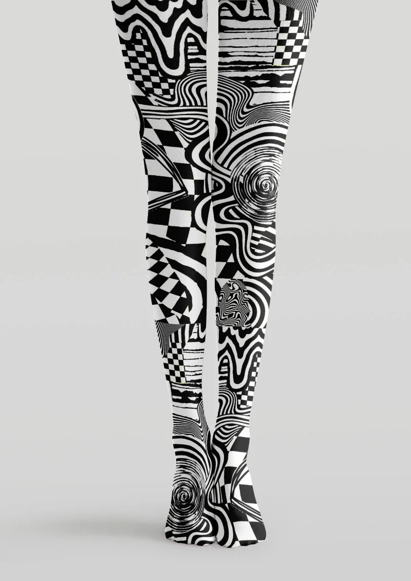 Viken Plan Black White Abstract Geometric Tights Hosiery Pantyhose - Image 4