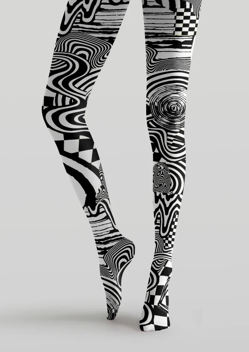 Viken Plan Black White Abstract Geometric Tights Hosiery Pantyhose - Image 5