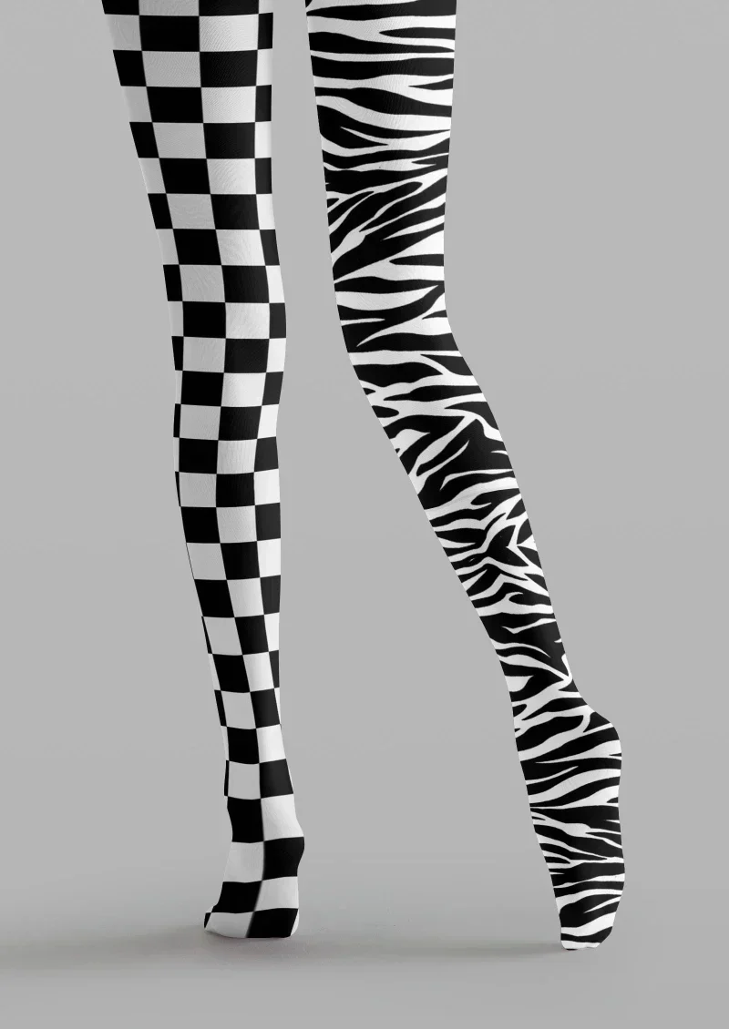 Viken Plan Black White Checkerboard Plaid Tights Hosiery Pantyhose - Image 3
