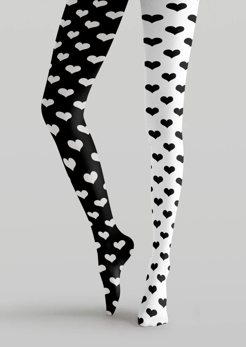 Viken Plan Black White Heart Graphic Tights Hosiery Pantyhose - Image 5