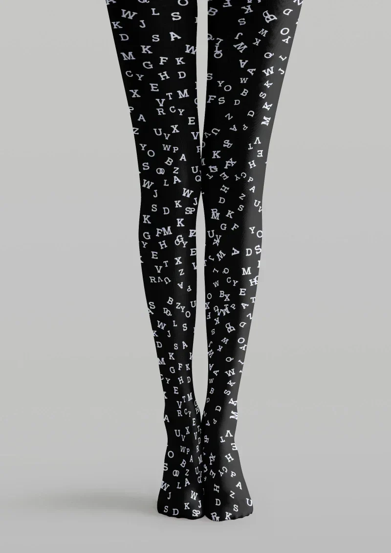Viken Plan Black White Letter Graphic Tights Hosiery Pantyhose