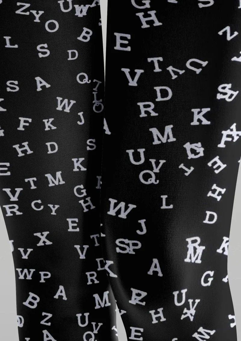 Viken Plan Black White Letter Graphic Tights Hosiery Pantyhose - Image 4