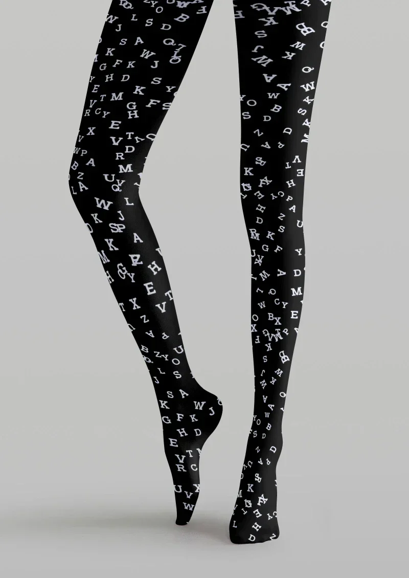 Viken Plan Black White Letter Graphic Tights Hosiery Pantyhose - Image 5