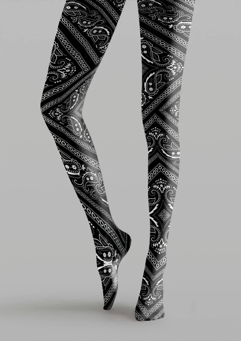 Viken Plan Black & White paisley Tights Hosiery Pantyhose - Image 3