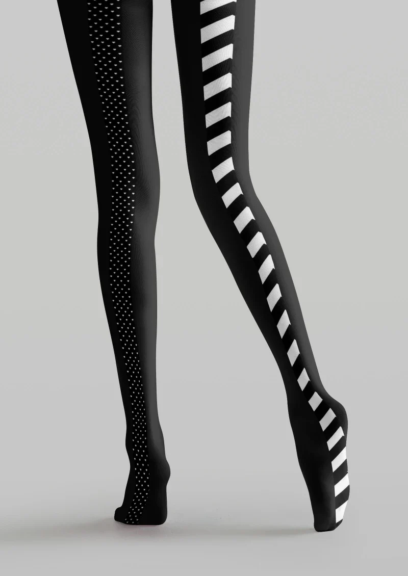Viken Plan Black White Striped Tights Hosiery Pantyhose - Image 4