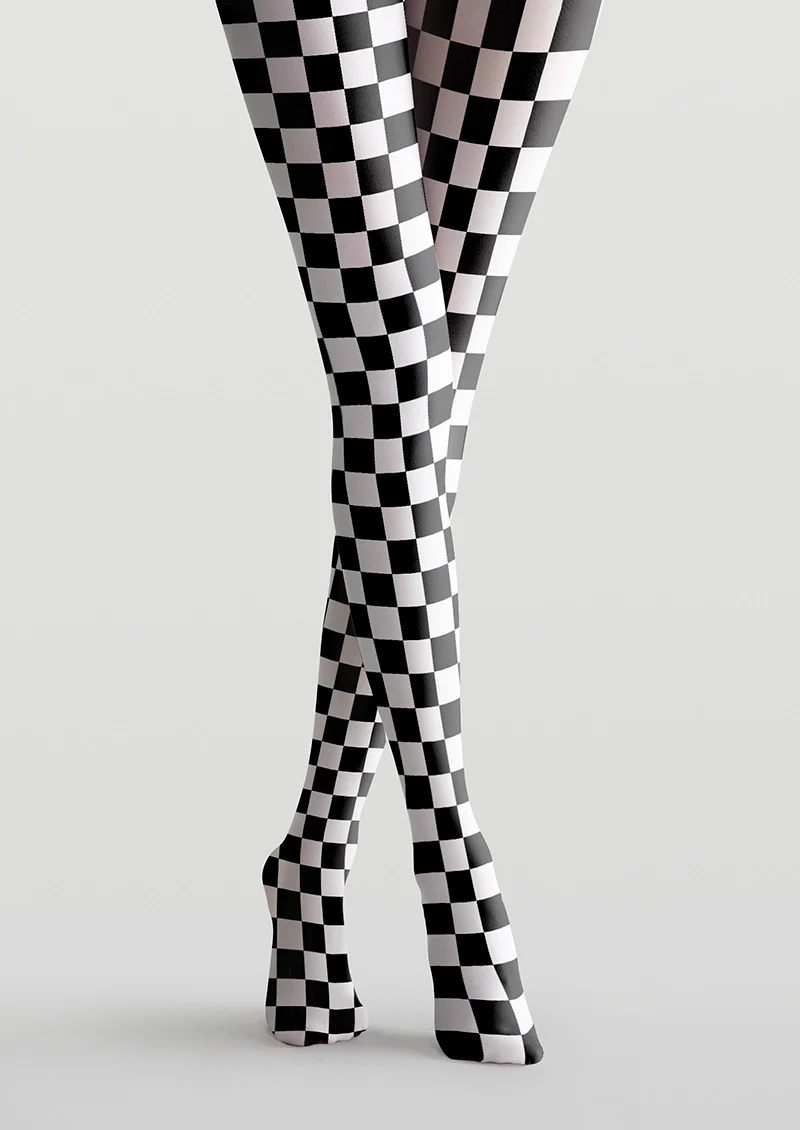 Viken Plan Black-white checkered Tights Hosiery Pantyhose - Image 4