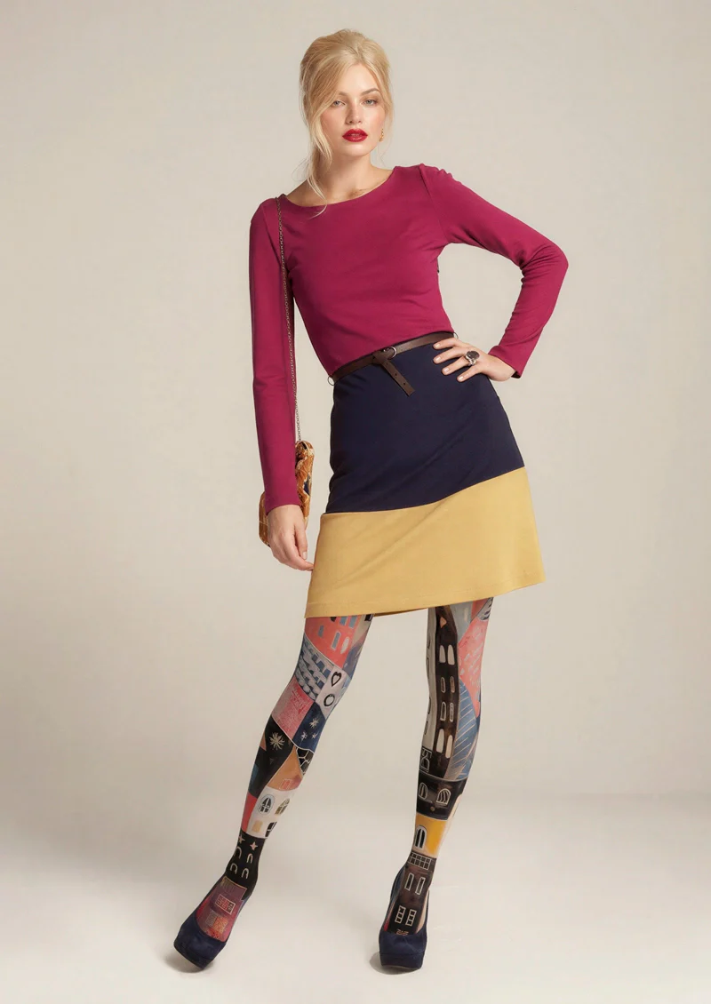 Viken Plan Block Color Fantasy Town Tights Hosiery Pantyhose - Image 2