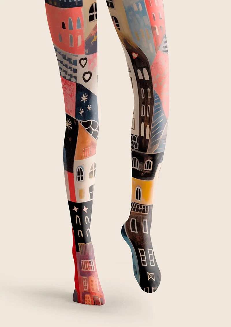 Viken Plan Block Color Fantasy Town Tights Hosiery Pantyhose - Image 3