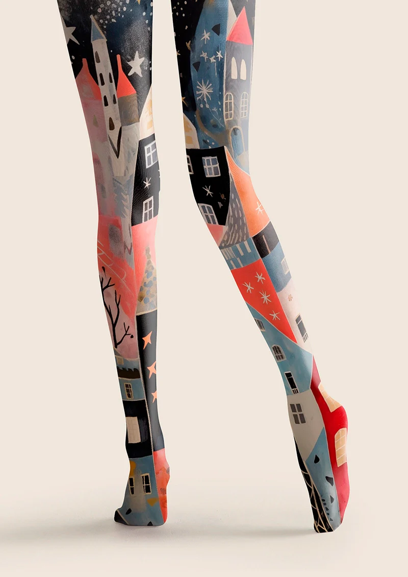 Viken Plan Block Color Fantasy Town Tights Hosiery Pantyhose - Image 4