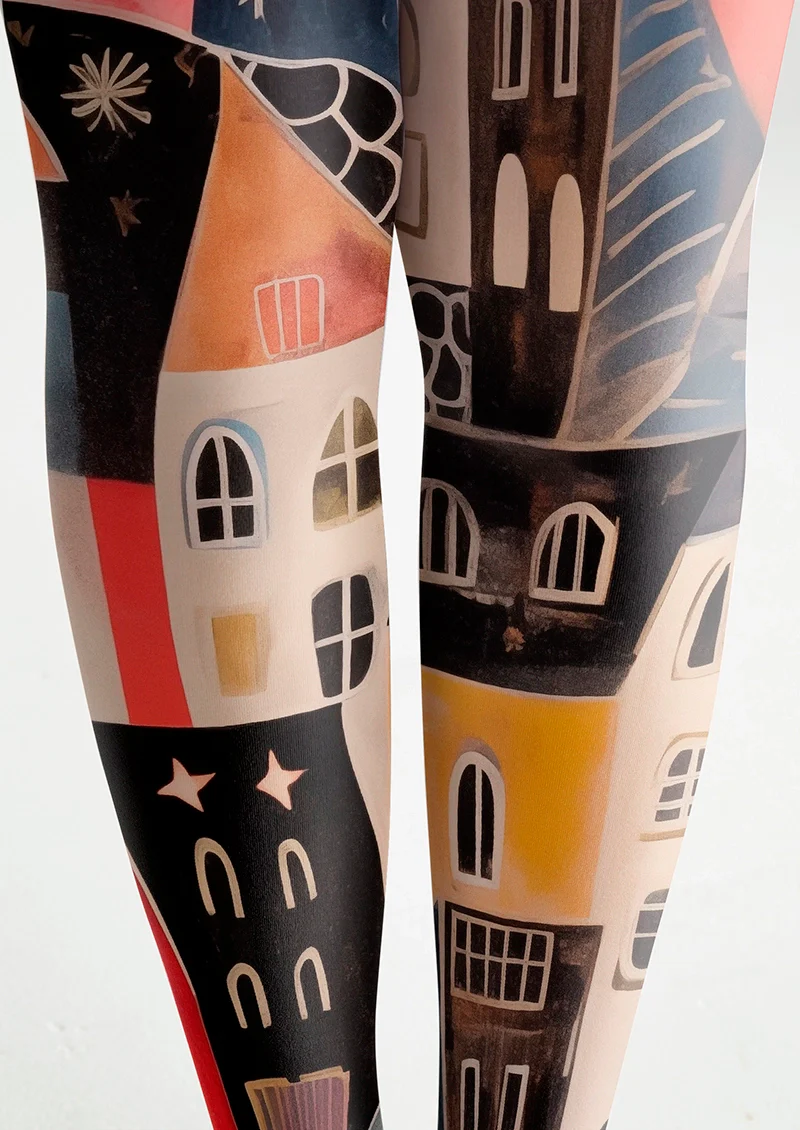 Viken Plan Block Color Fantasy Town Tights Hosiery Pantyhose - Image 5