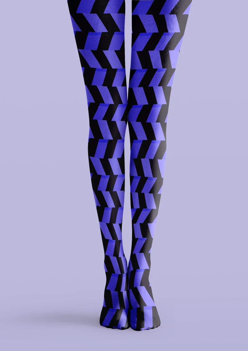 Viken Plan Blue Black Geometric Wave Tights Hosiery Pantyhose