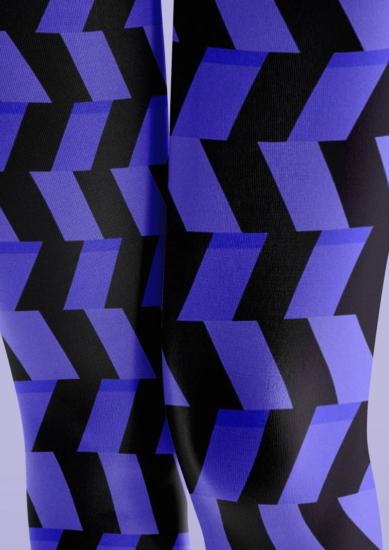 Viken Plan Blue Black Geometric Wave Tights Hosiery Pantyhose - Image 3