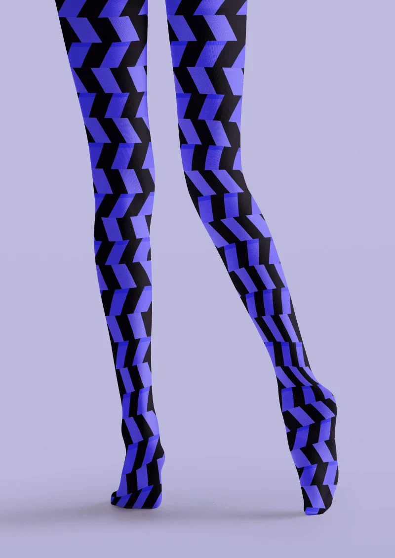 Viken Plan Blue Black Geometric Wave Tights Hosiery Pantyhose - Image 4