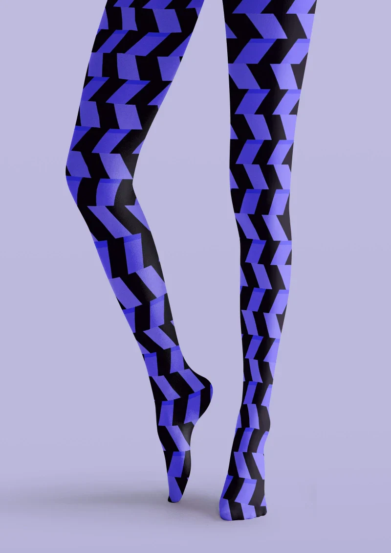 Viken Plan Blue Black Geometric Wave Tights Hosiery Pantyhose - Image 5