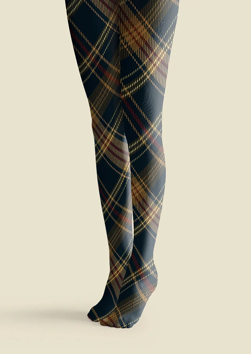 Viken Plan Blue-brown Check Plaid Tights Hosiery Pantyhose