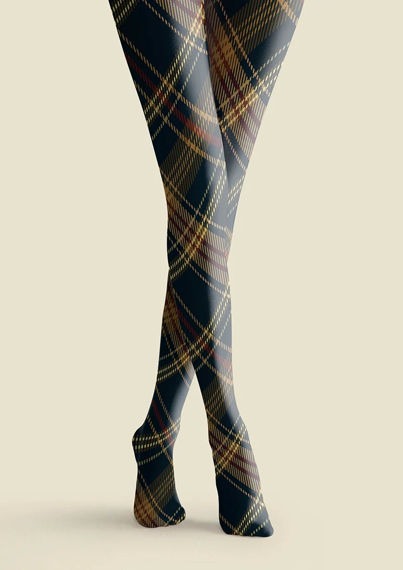 Viken Plan Blue-brown Check Plaid Tights Hosiery Pantyhose - Image 3