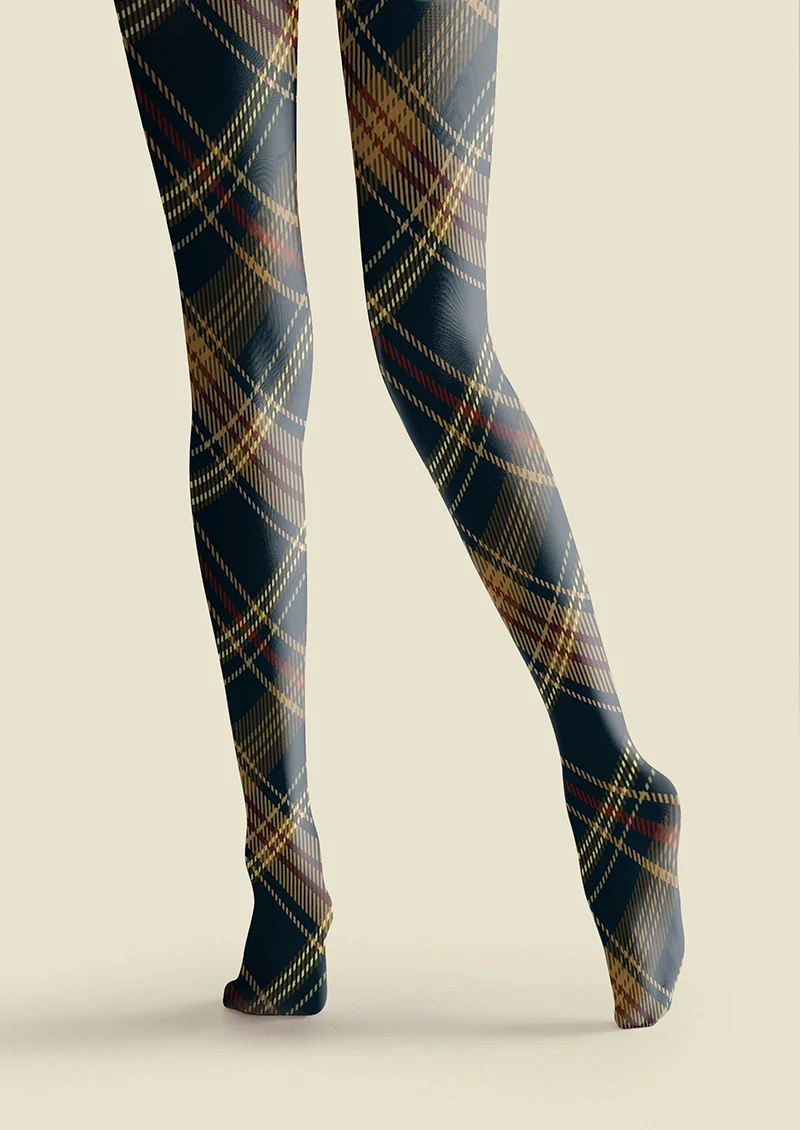 Viken Plan Blue-brown Check Plaid Tights Hosiery Pantyhose - Image 4