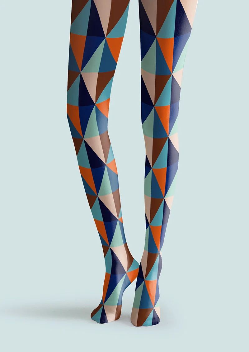Viken Plan Blue-color Rhombus Pattern Tights Hosiery Pantyhose