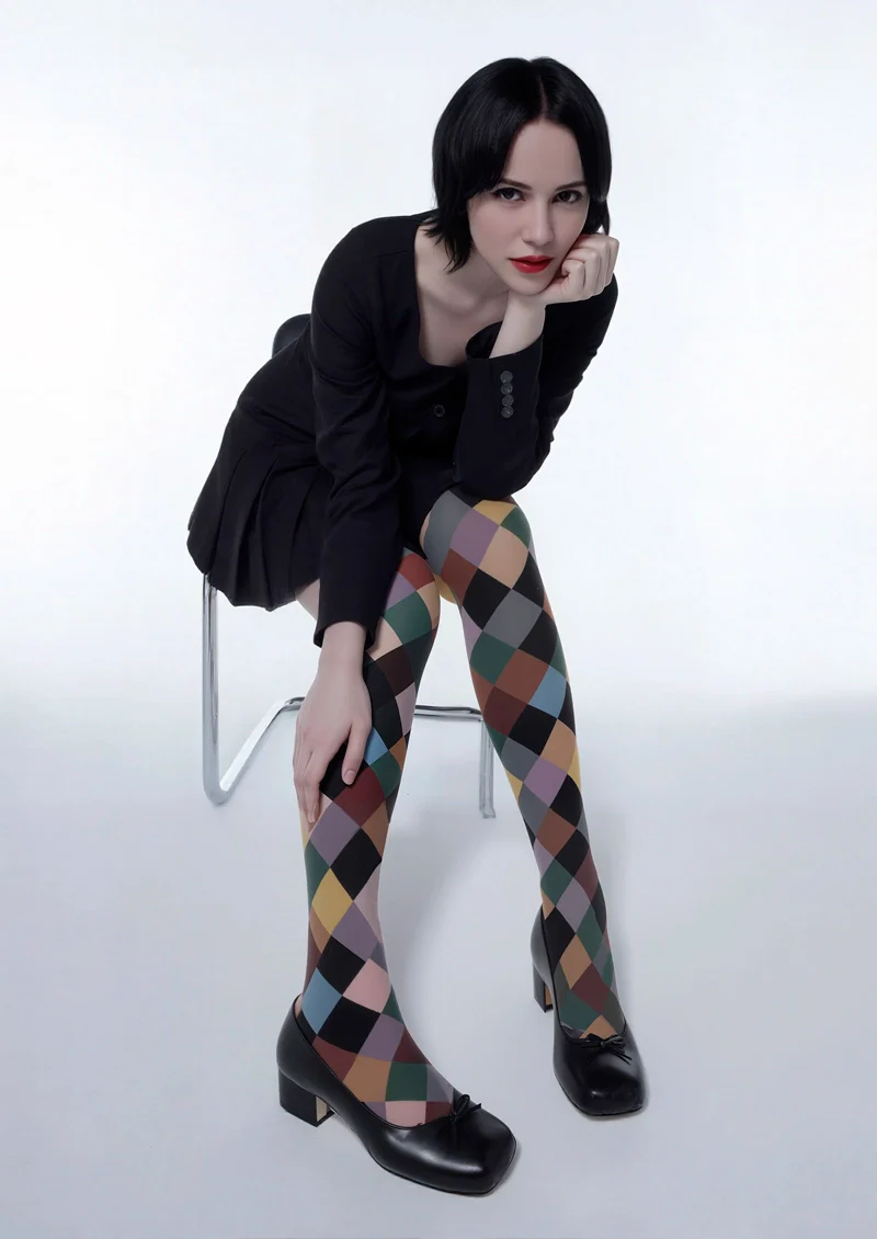 Viken Plan Color Checkered Pattern Tights Hosiery Pantyhose - Image 2