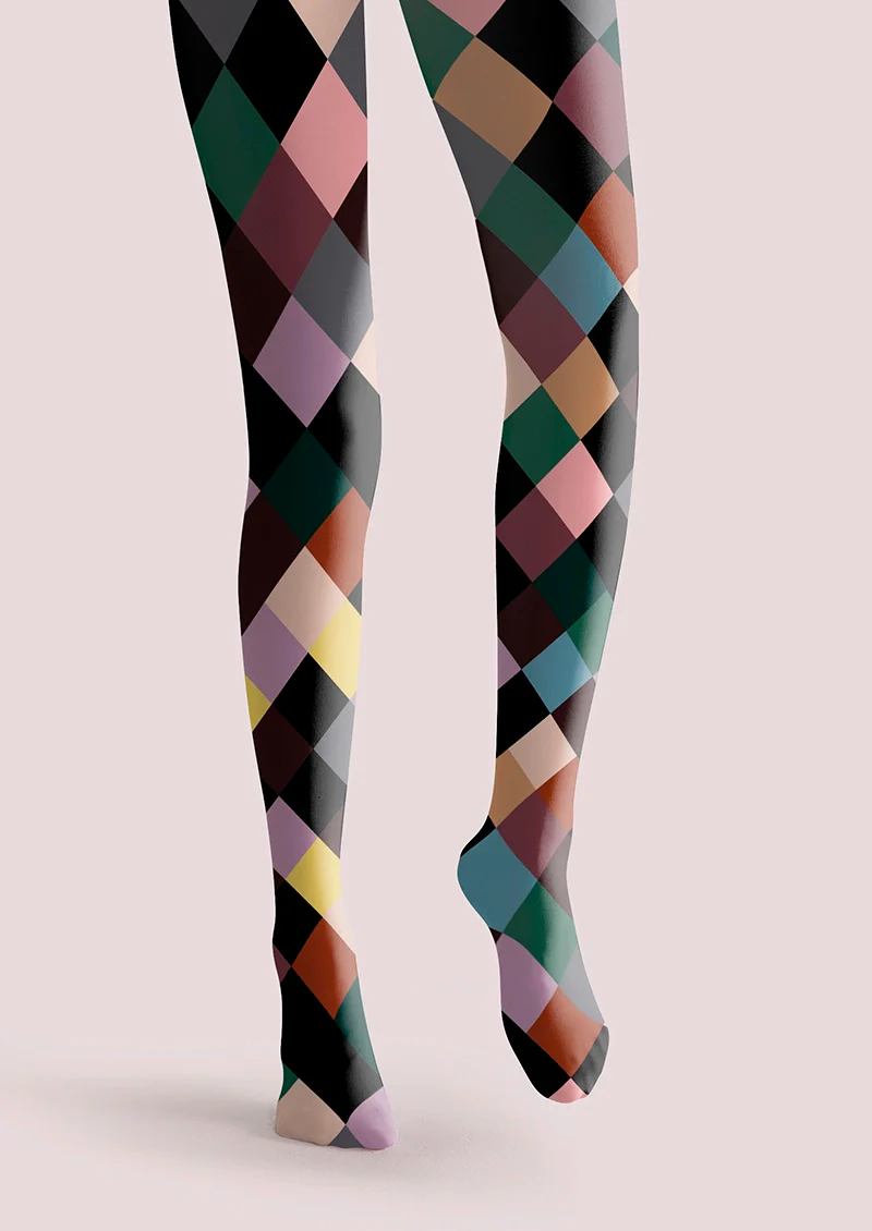 Viken Plan Color Checkered Pattern Tights Hosiery Pantyhose - Image 4
