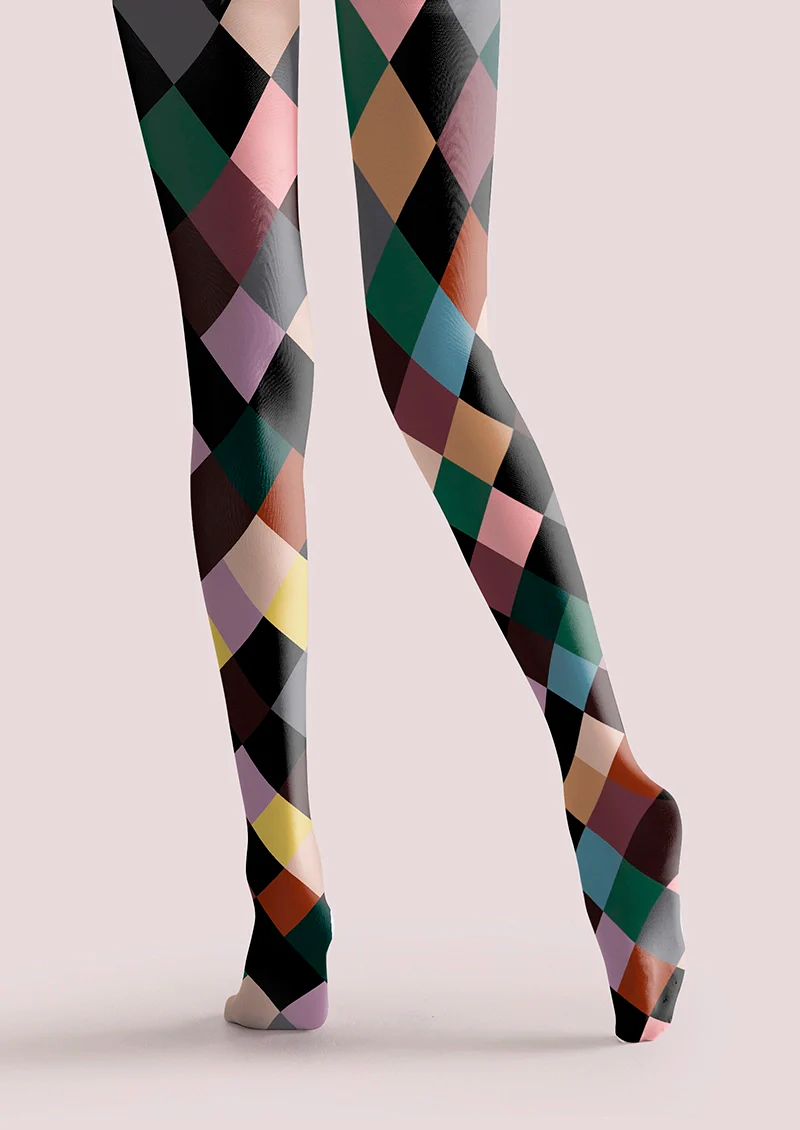 Viken Plan Color Checkered Pattern Tights Hosiery Pantyhose - Image 5