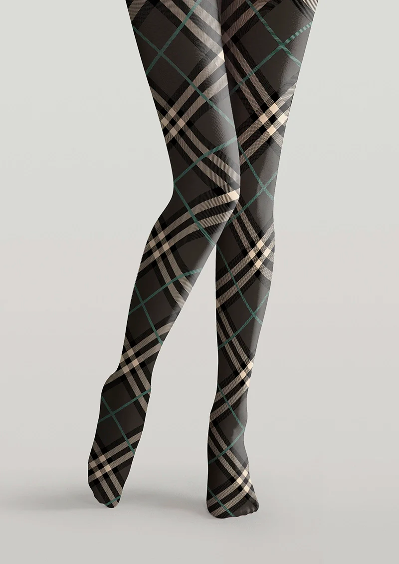 Viken Plan Grayish black Check Tights Hosiery Pantyhose