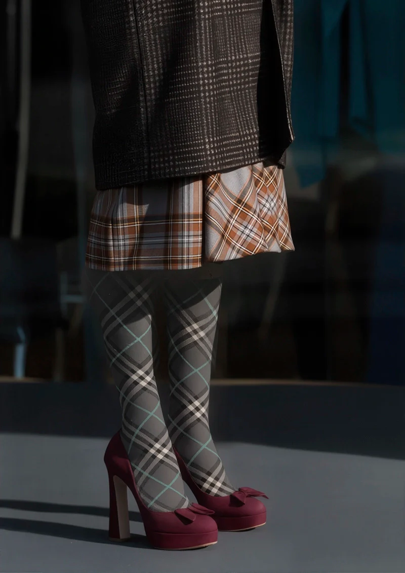 Viken Plan Grayish black Check Tights Hosiery Pantyhose - Image 2