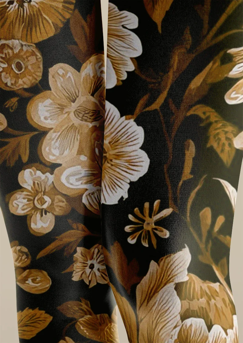 Viken Plan Brown Floral Tights Hosiery Pantyhose - Image 3