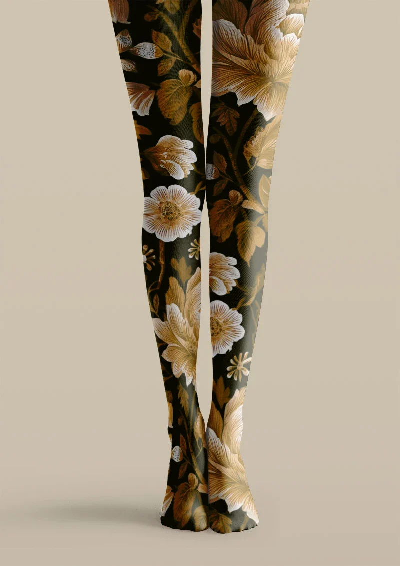 Viken Plan Brown Floral Tights Hosiery Pantyhose - Image 4