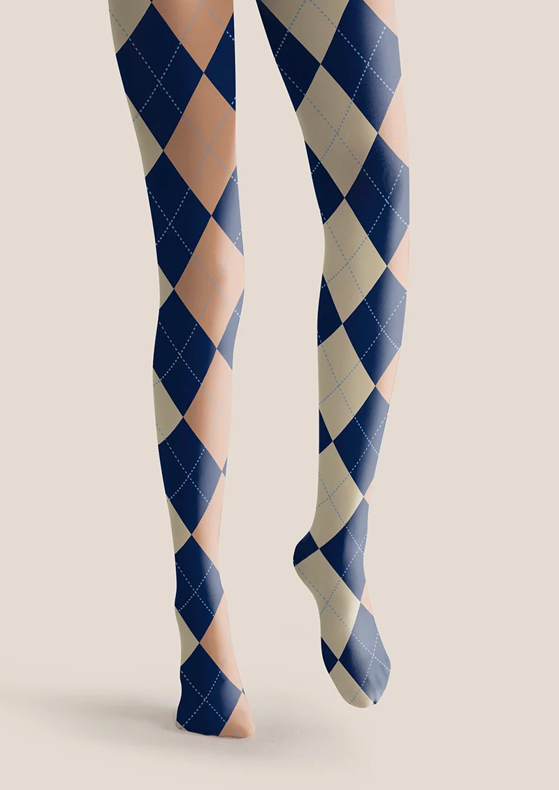 Viken Plan Blue-pale Yellow Plaid Tights Hosiery Pantyhose