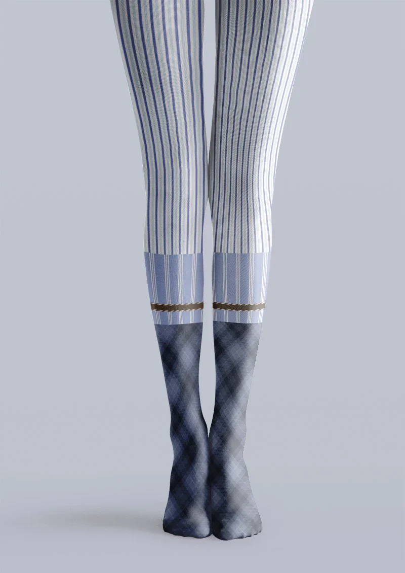 Viken Plan Blue Pinstripe Two-Tone Tights Hosiery Pantyhose