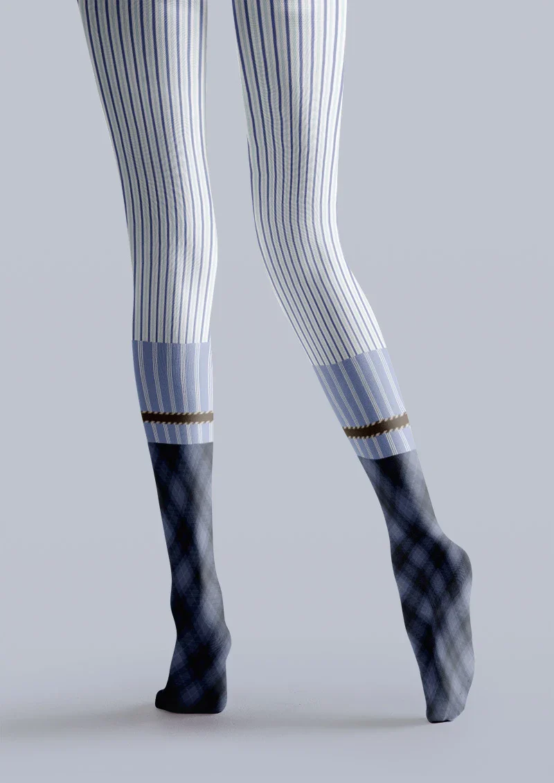 Viken Plan Blue Pinstripe Two-Tone Tights Hosiery Pantyhose - Image 4