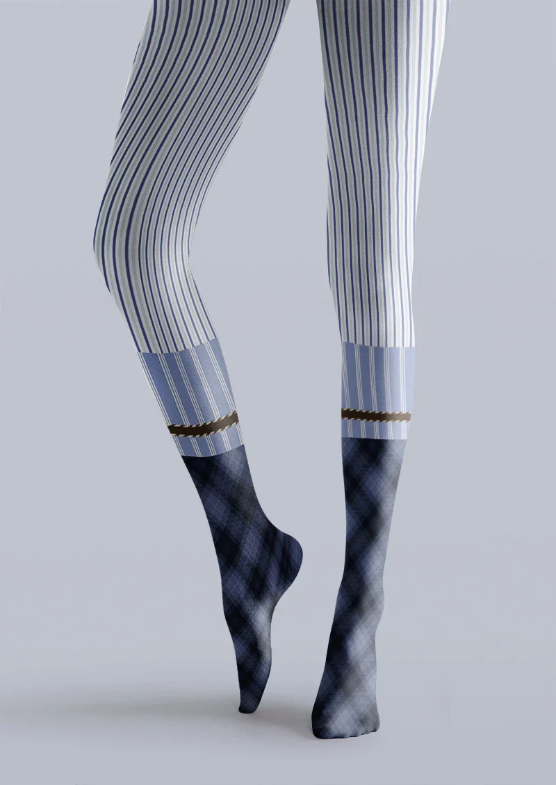 Viken Plan Blue Pinstripe Two-Tone Tights Hosiery Pantyhose - Image 5