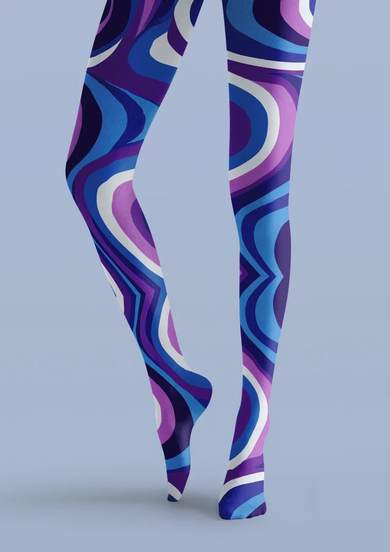 Viken Plan Blue Purple Wave Graphic Tights Hosiery Pantyhose - Image 5