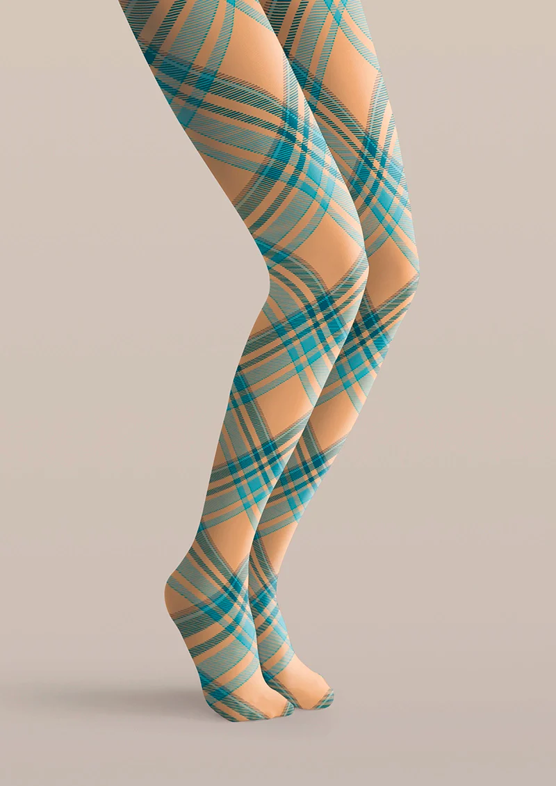Viken Plan Sky blue-flesh pink stripes Checked Tights Hosiery Pantyhose - Image 4