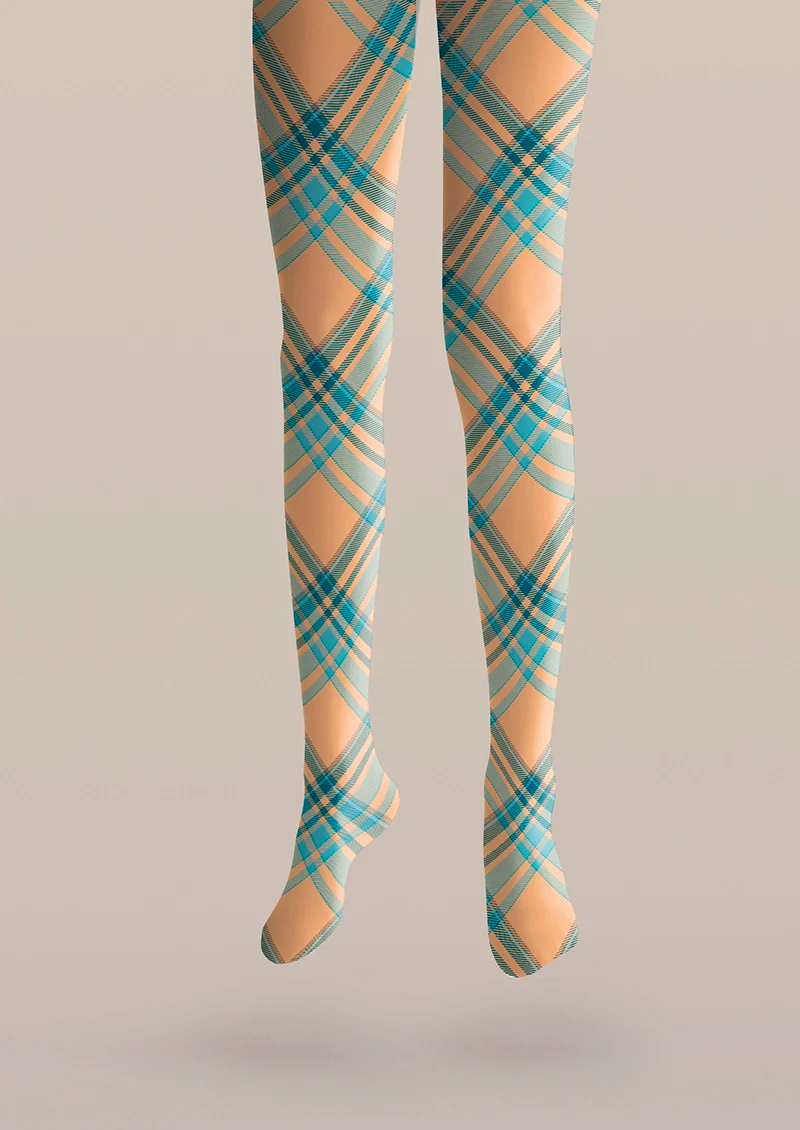 Viken Plan Sky blue-flesh pink stripes Checked Tights Hosiery Pantyhose - Image 5