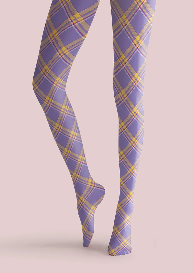 Viken Plan Purple-yellow stripes Checked Tights Hosiery Pantyhose - Image 3