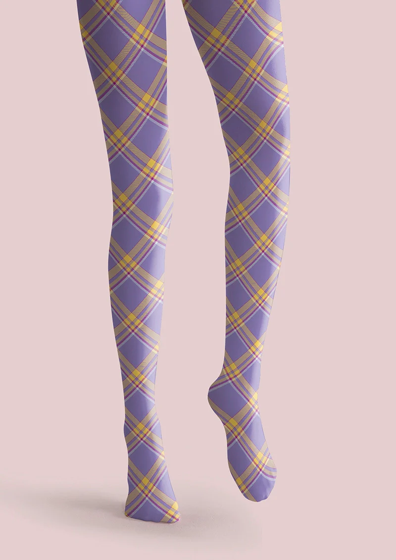 Viken Plan Purple-yellow stripes Checked Tights Hosiery Pantyhose - Image 4
