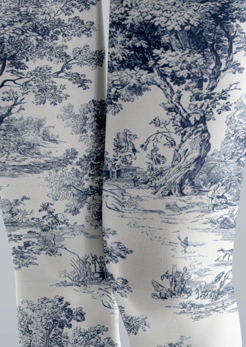 Viken Plan Blue White Floral Jacquard Tights Hosiery Pantyhose - Image 4
