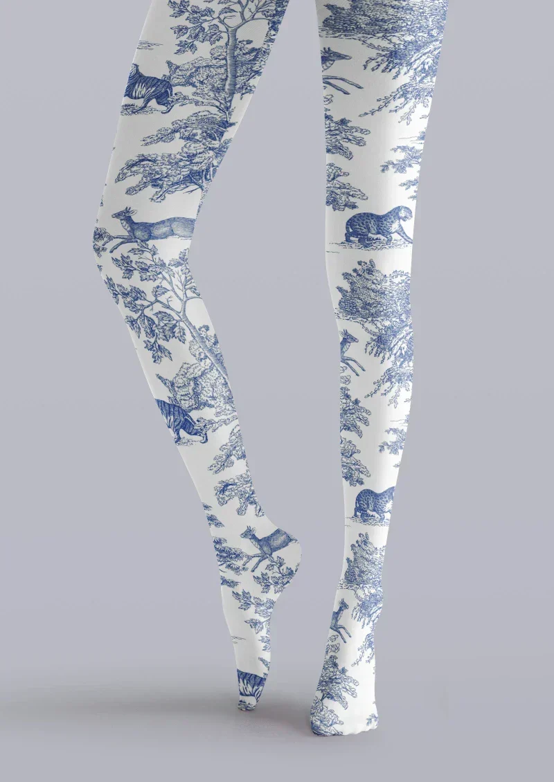 Viken Plan Blue White Porcelain Floral Tights Hosiery Pantyhose - Image 5
