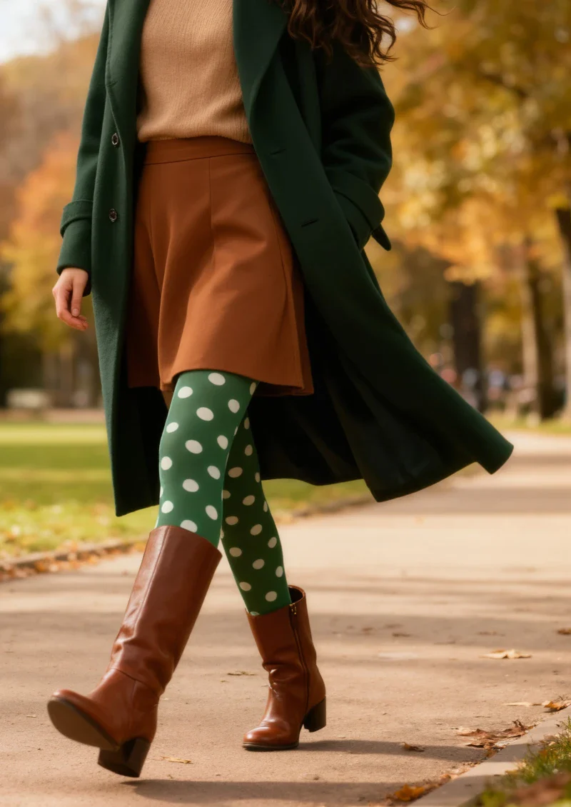 Viken Plan Green White Polka Dot Tights Hosiery Pantyhose - Image 2