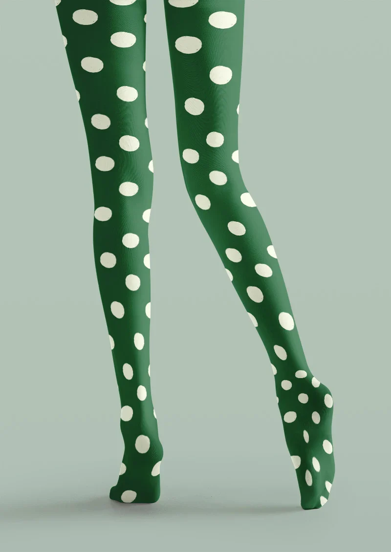 Viken Plan Green White Polka Dot Tights Hosiery Pantyhose - Image 4