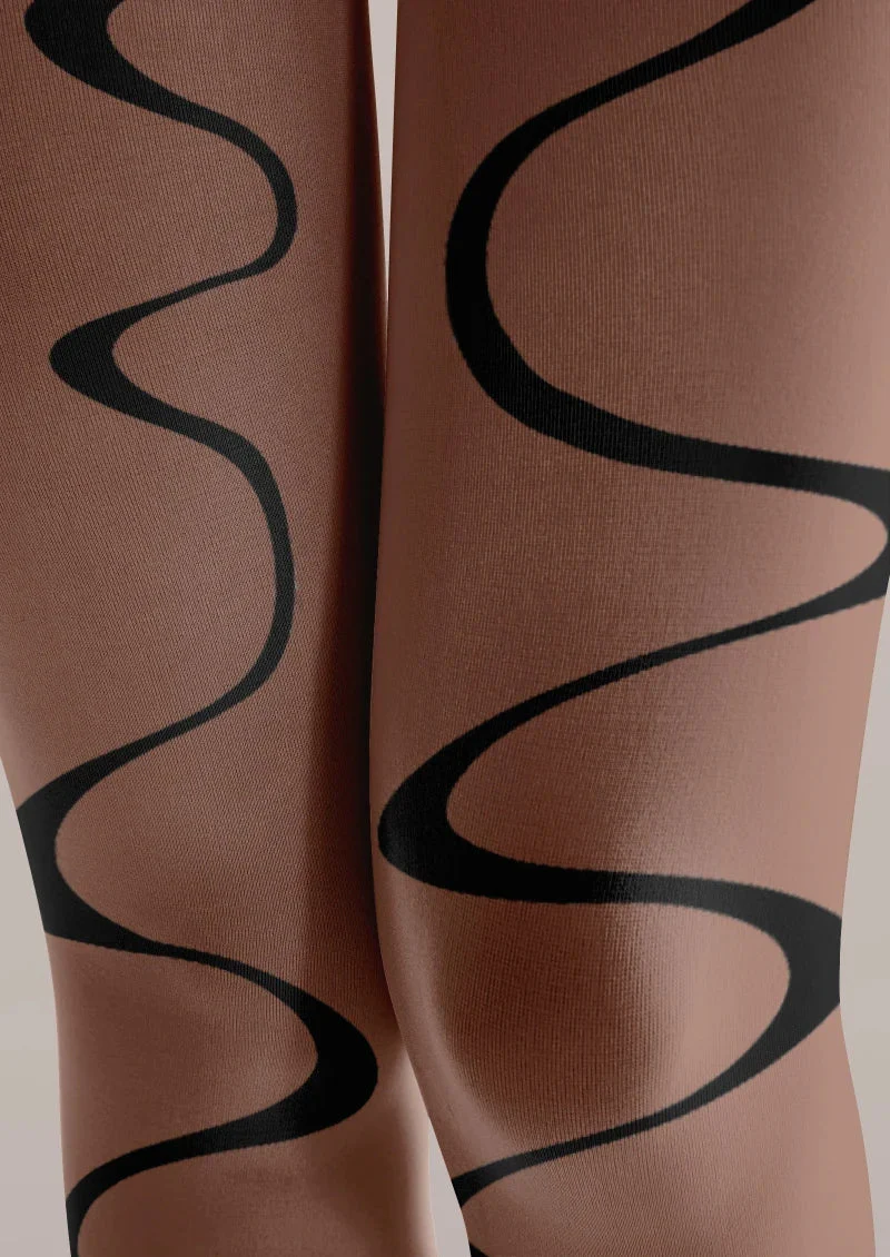 Viken Plan Brown Abstract Curve Tights Hosiery Pantyhose - Image 4