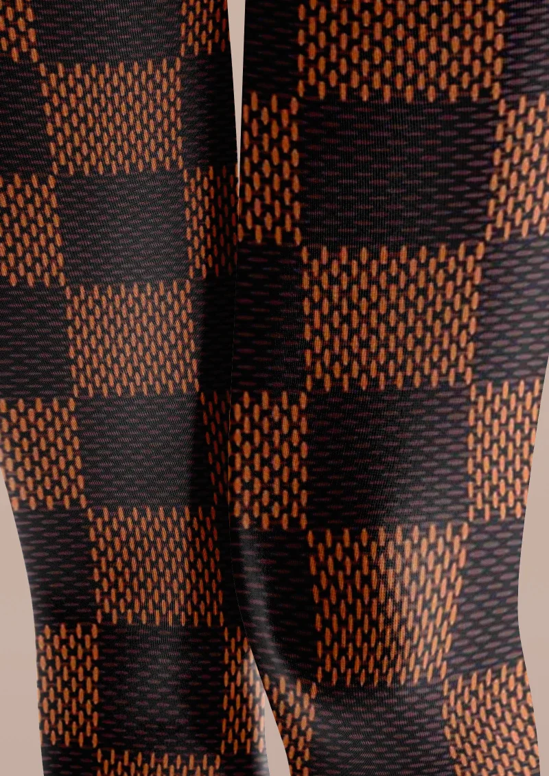 Viken Plan Brown Black Check Tights Hosiery Pantyhose - Image 3