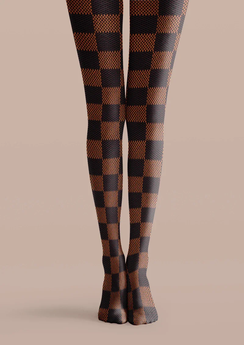 Viken Plan Brown Black Check Tights Hosiery Pantyhose - Image 4