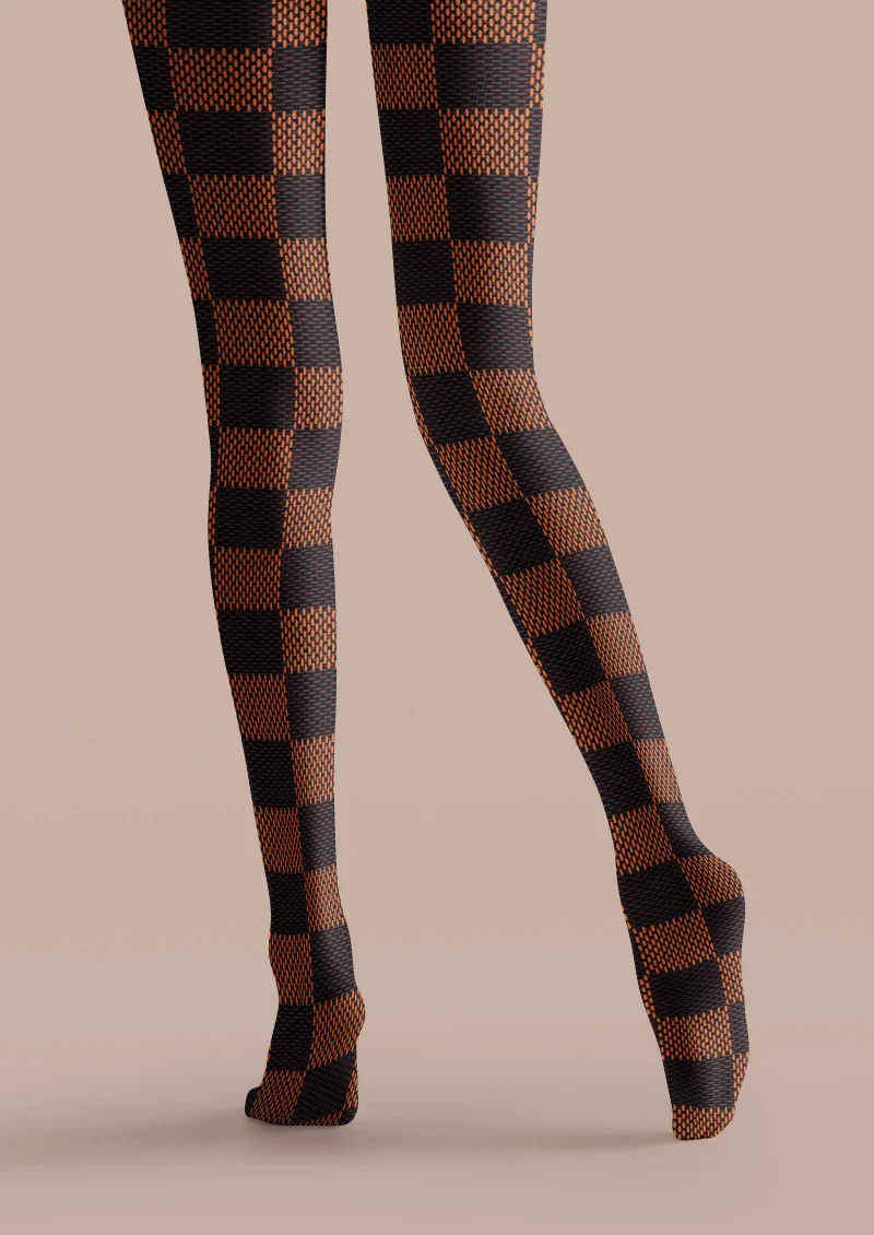 Viken Plan Brown Black Check Tights Hosiery Pantyhose - Image 5