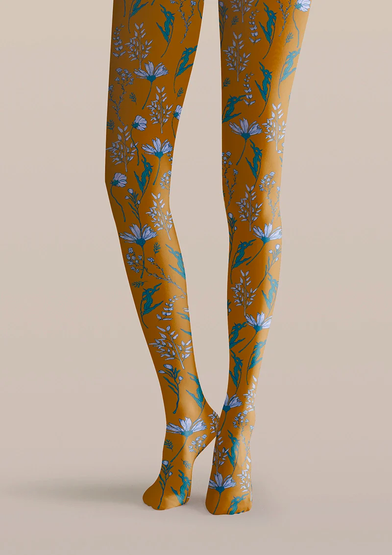 Viken Plan Earth yellow Dainty florals Tights Hosiery Pantyhose